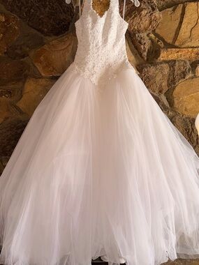 Oleg Cassini Dress From David's Bridal White Lace and Beaded Tulle Wedding Dress